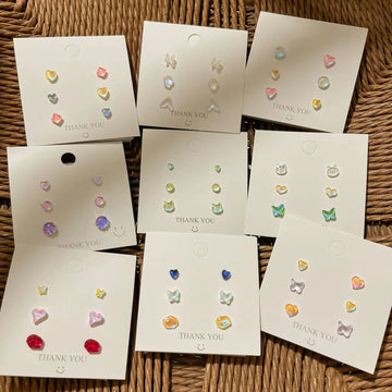 DAIIIBABYYY  -  Geometric Stud Earrings Set Women Laser Colorful Heart Round Butterfly Fish Tail Purple Earring Korean Fashion Jewelry
